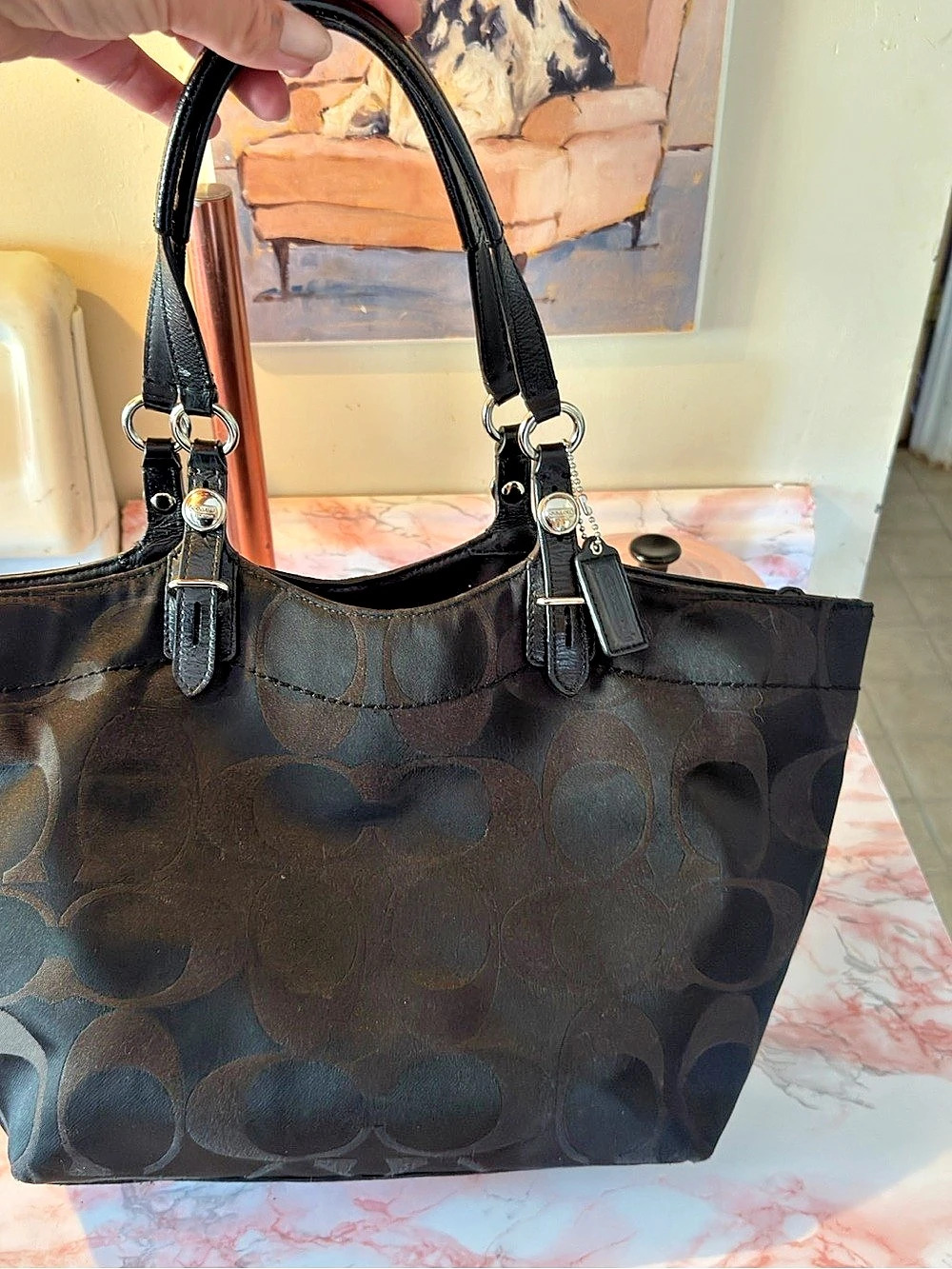 Coach Hamptons Weekend Nylon Tote in Black & Brown